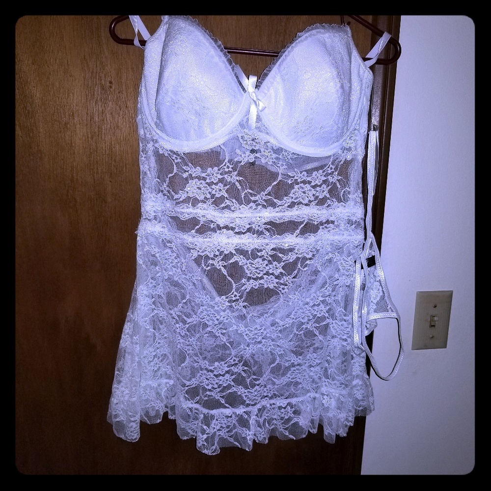 Sexy white lace chemise & thong